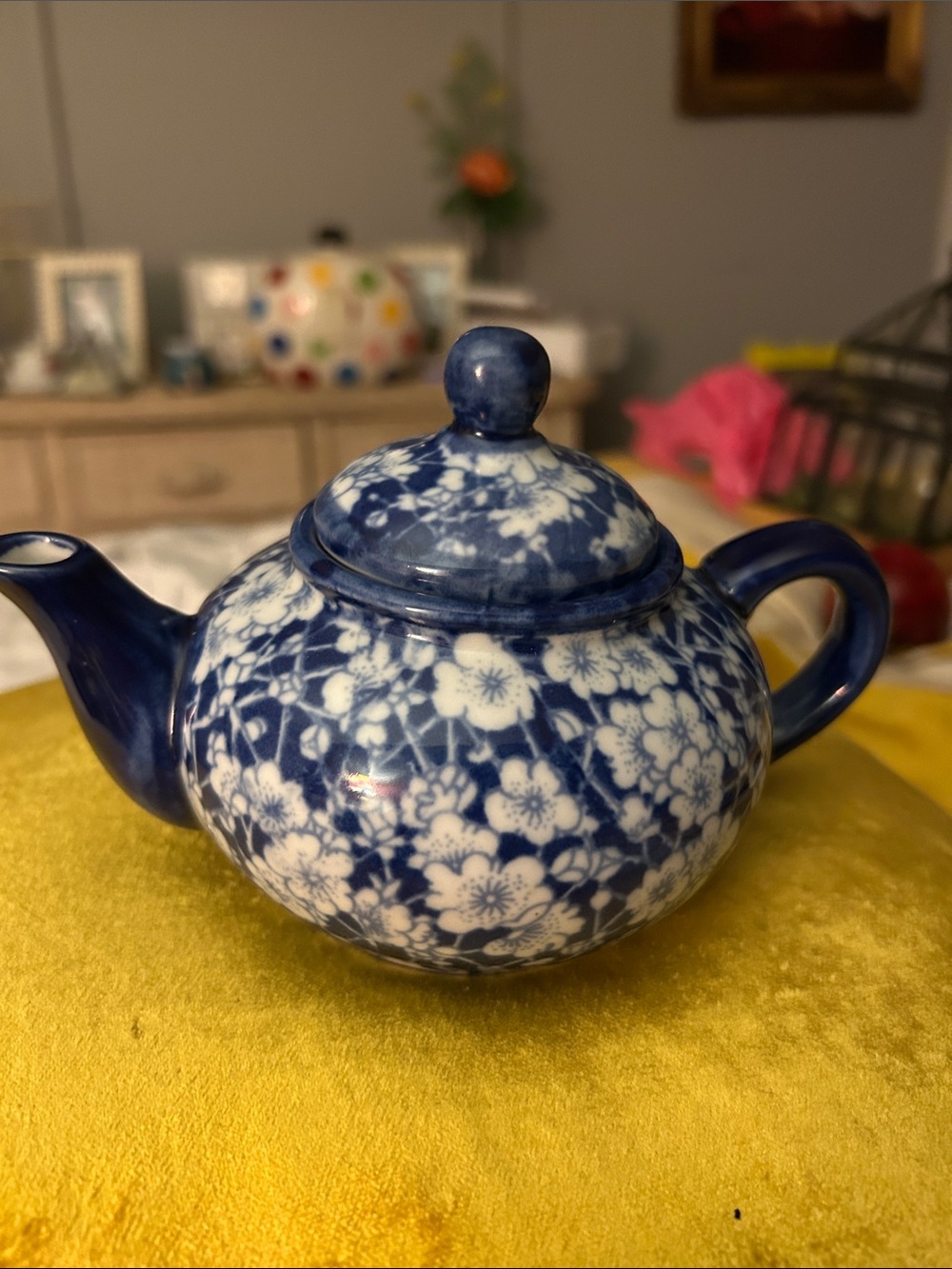 Blue Floral Ceramic Teapot with Lid - Classic Tea Service